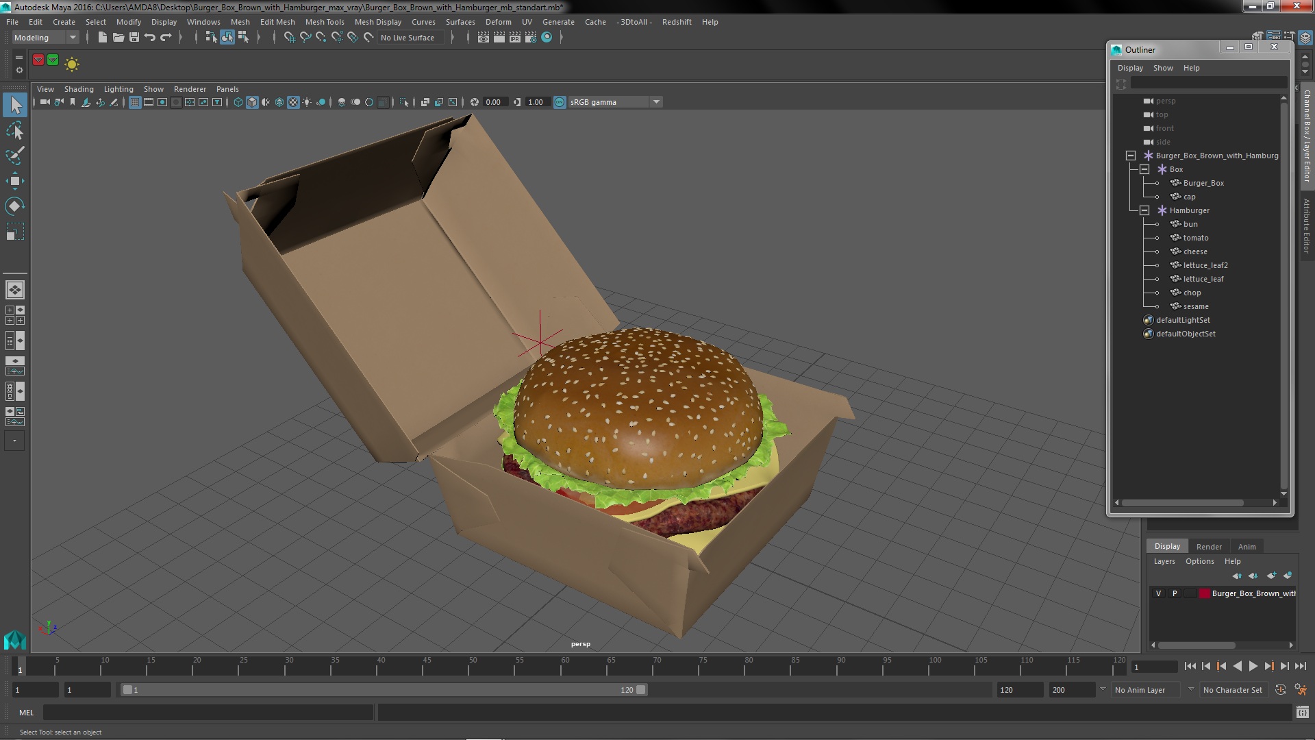 3D Burger Box Brown with Hamburger