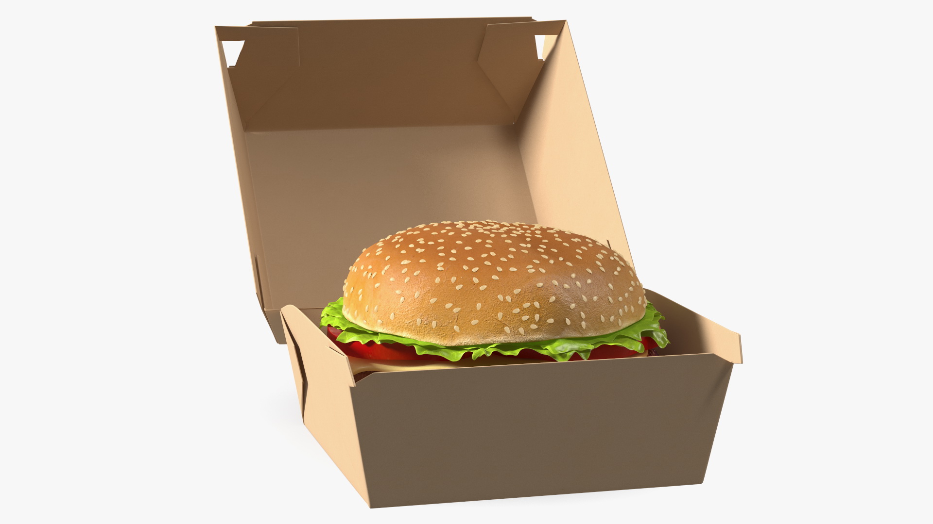 3D Burger Box Brown with Hamburger