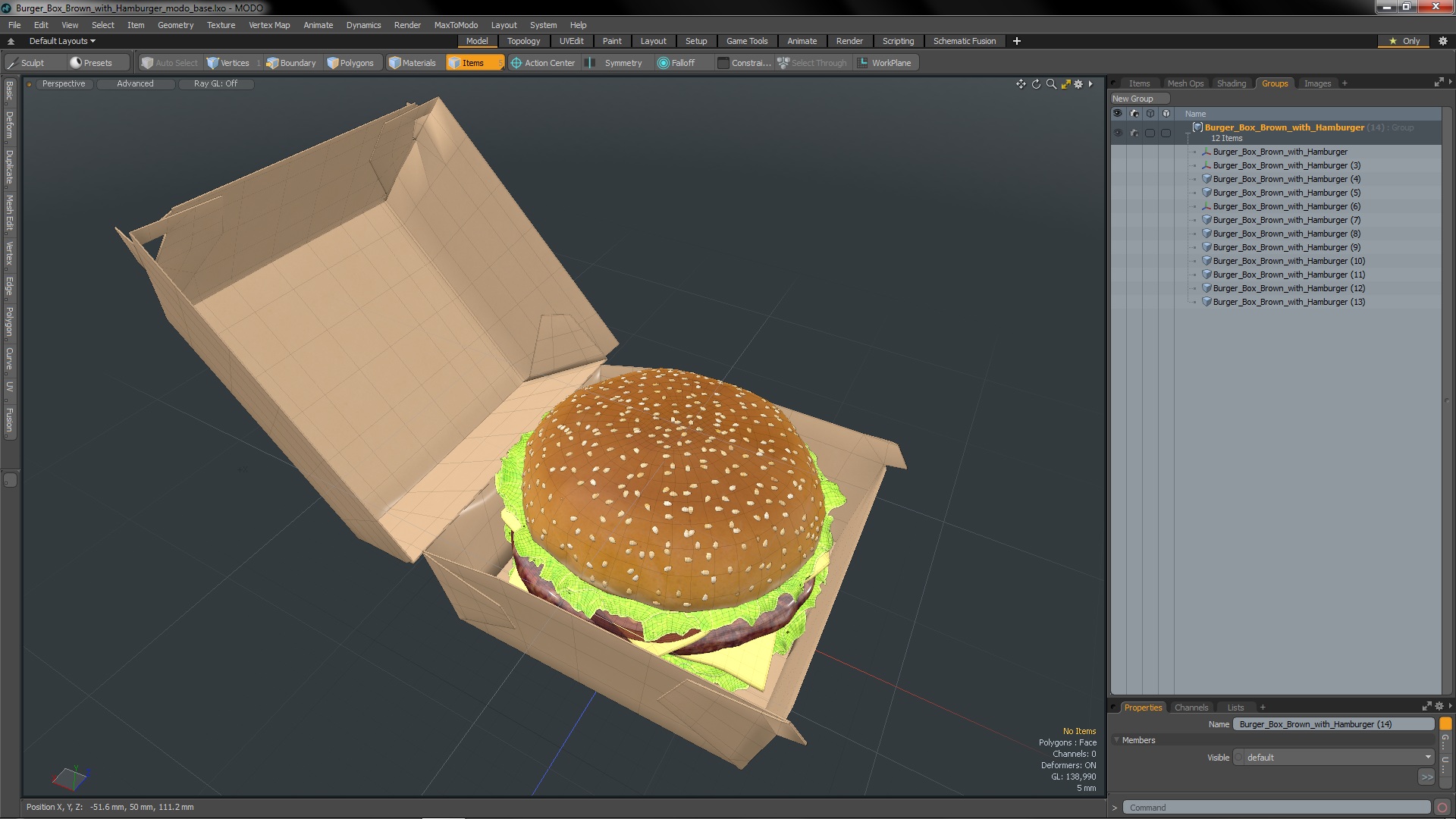 3D Burger Box Brown with Hamburger