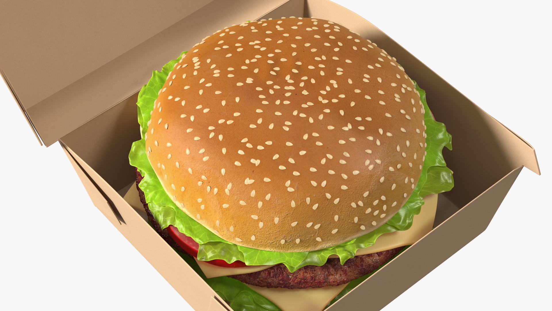 3D Burger Box Brown with Hamburger