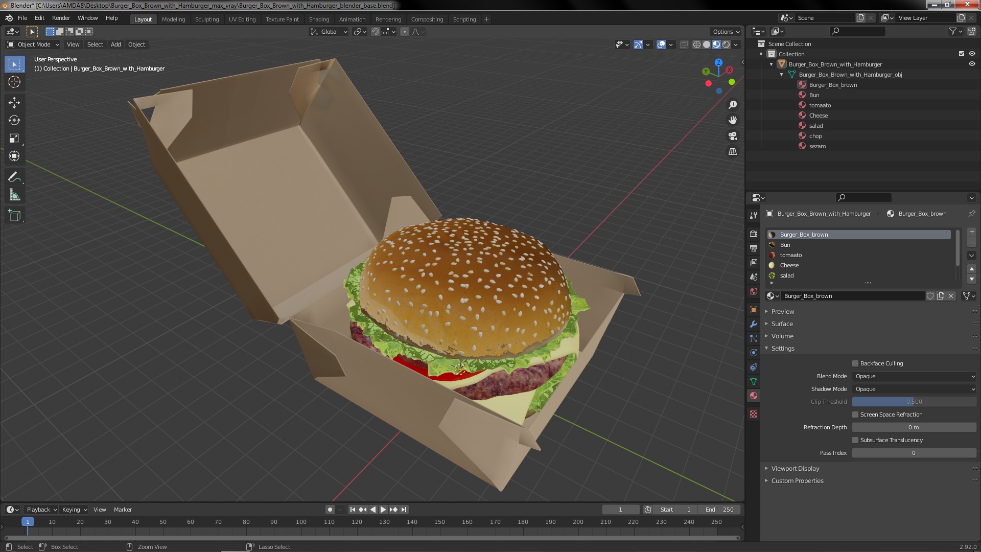 3D Burger Box Brown with Hamburger