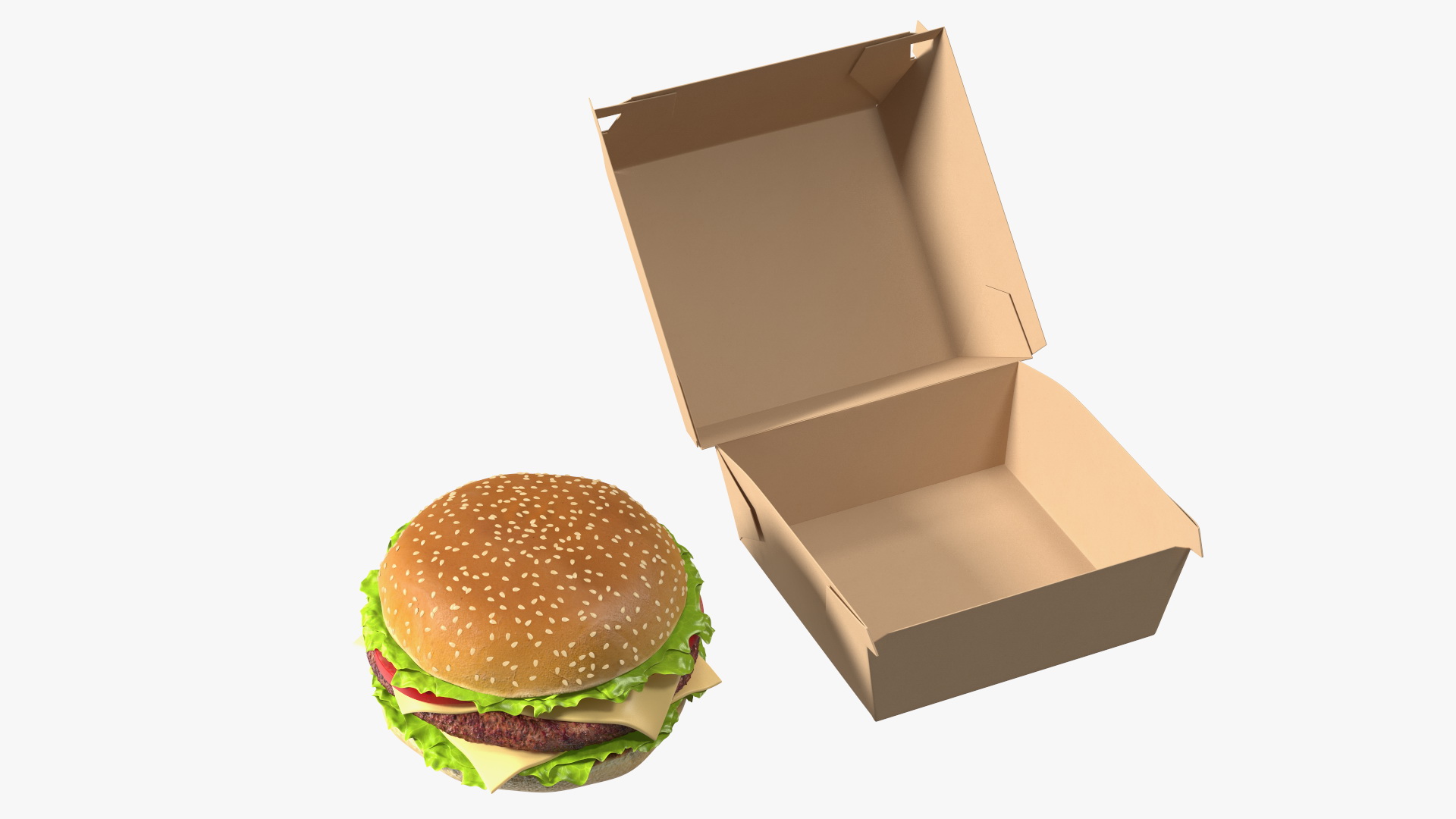 3D Burger Box Brown with Hamburger