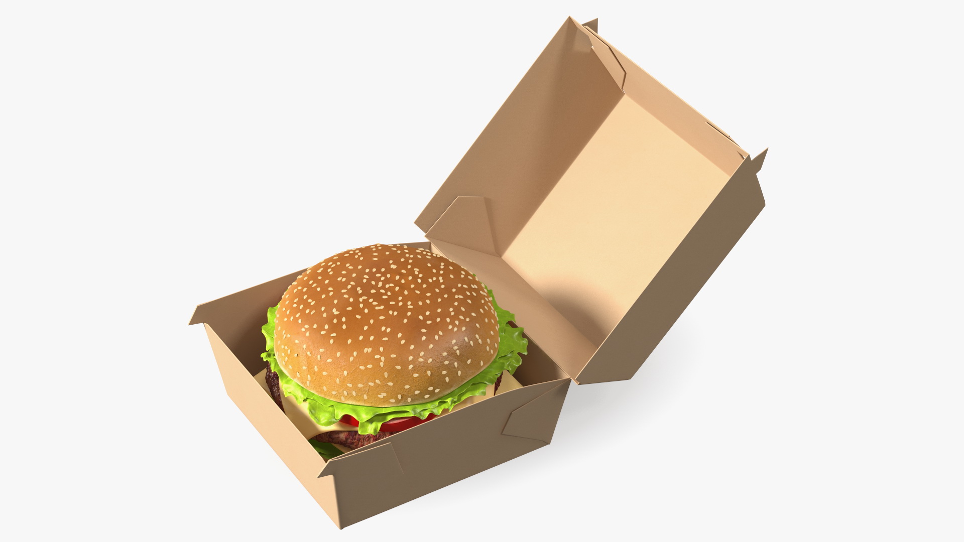 3D Burger Box Brown with Hamburger