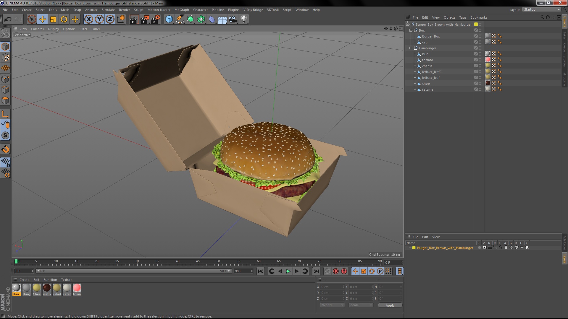 3D Burger Box Brown with Hamburger