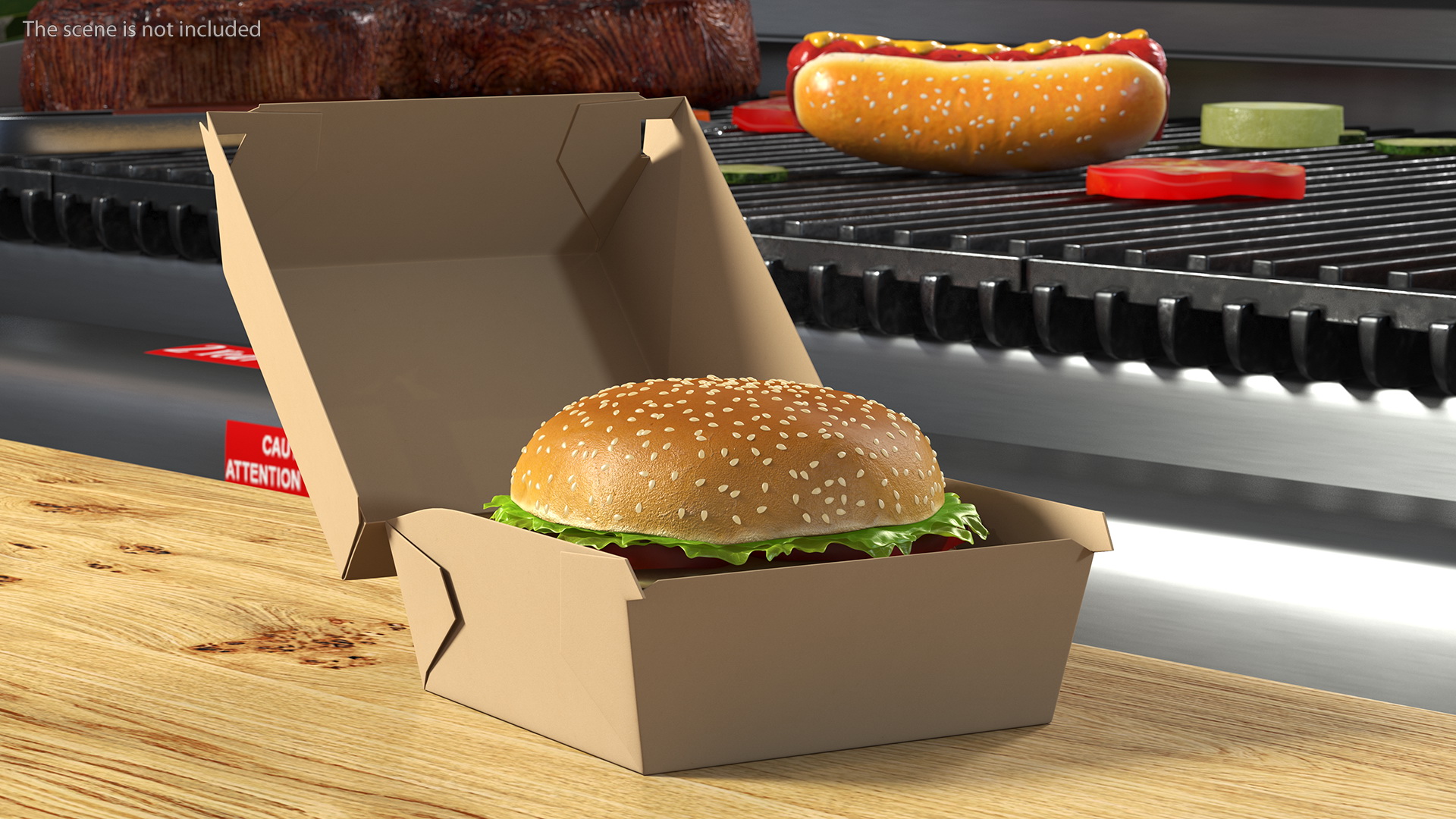 3D Burger Box Brown with Hamburger