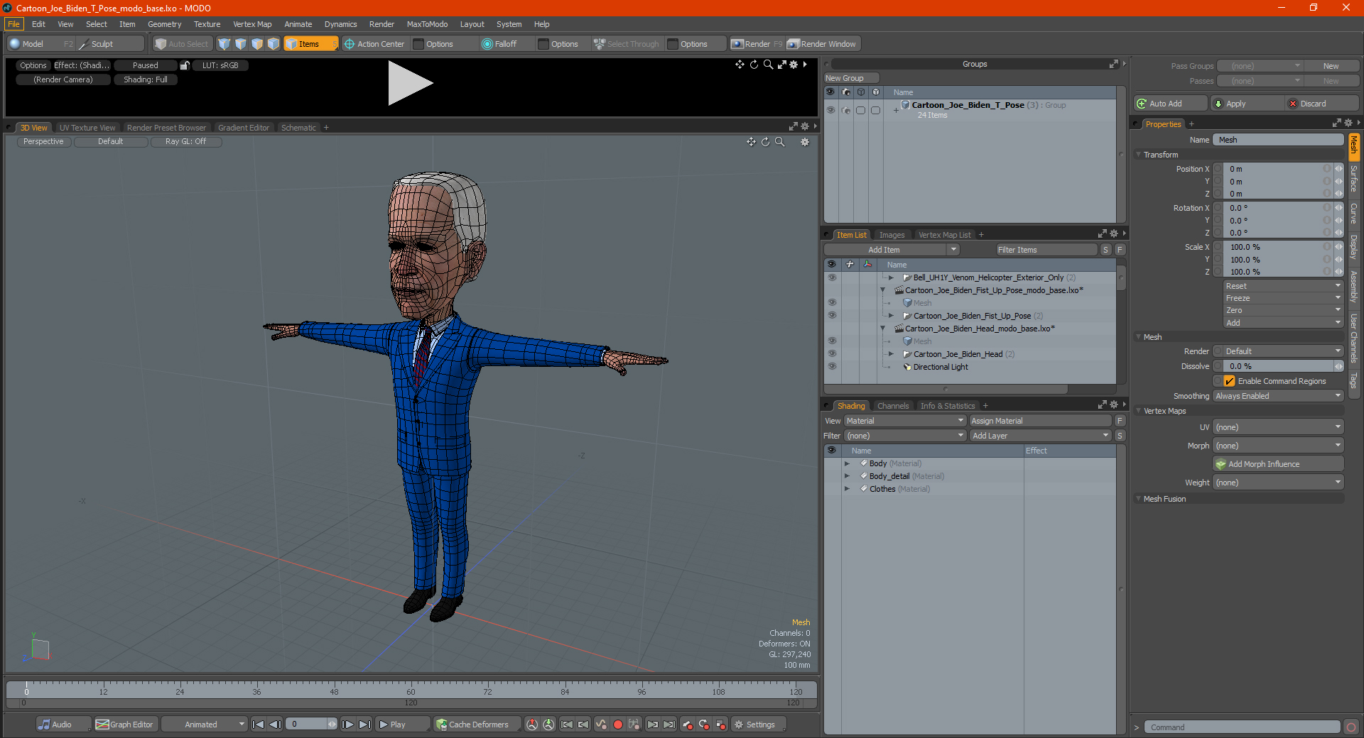 Cartoon Joe Biden T Pose 3D model