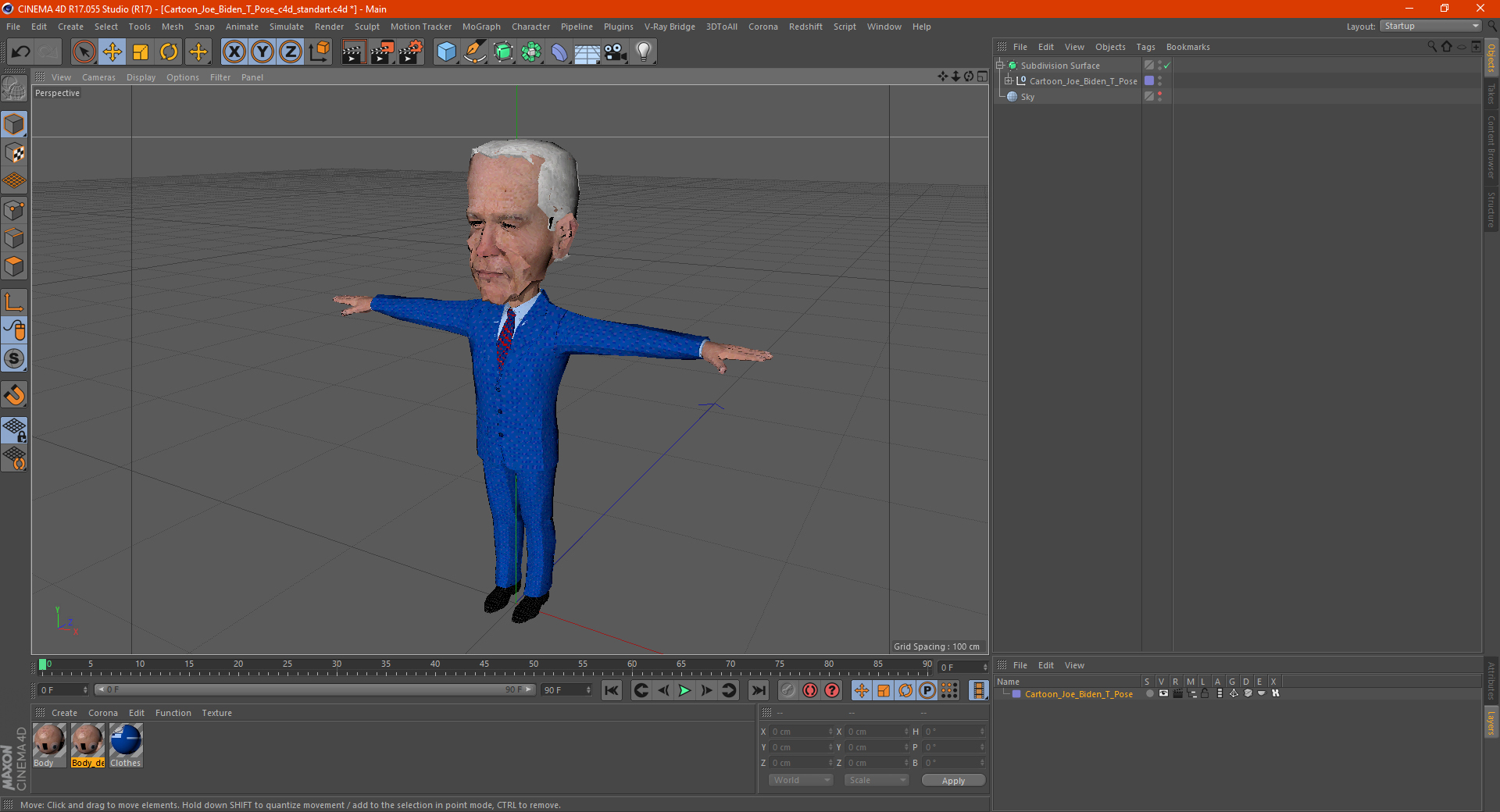 Cartoon Joe Biden T Pose 3D model