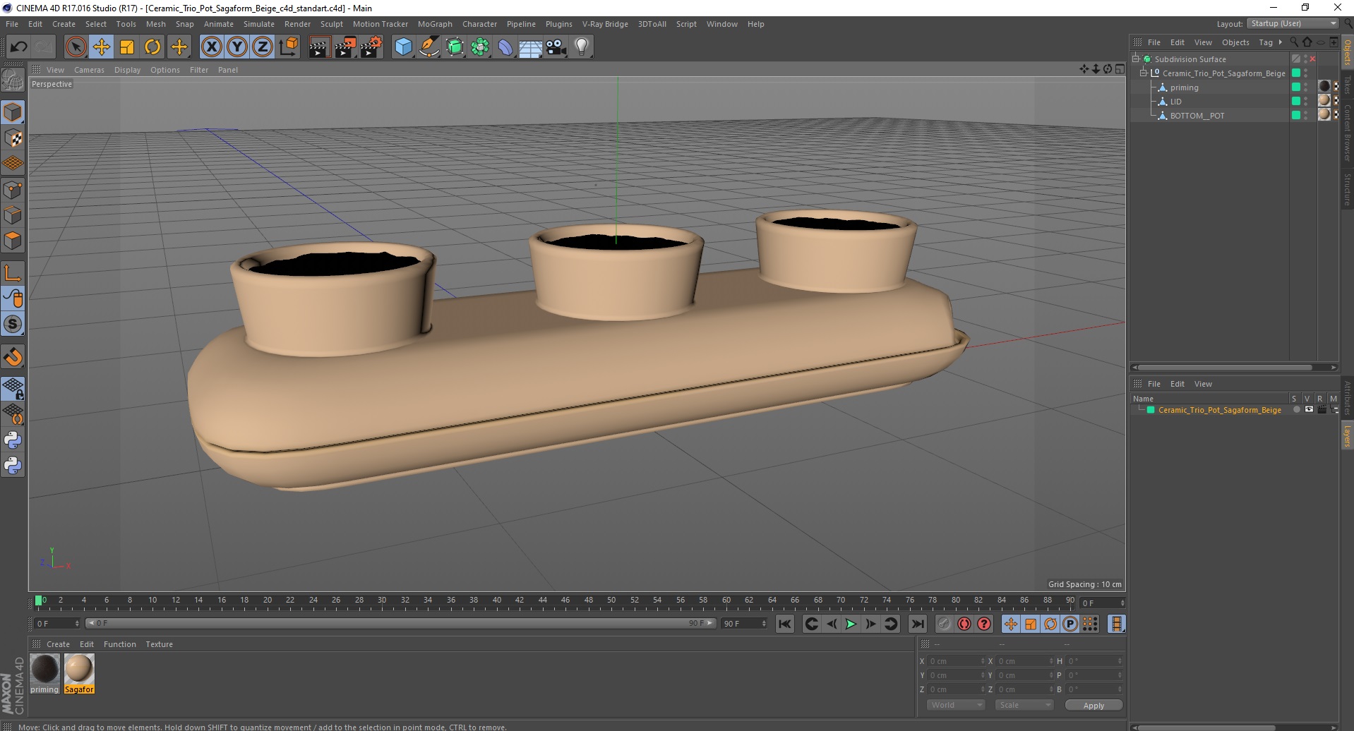 3D Ceramic Trio Pot Sagaform Beige