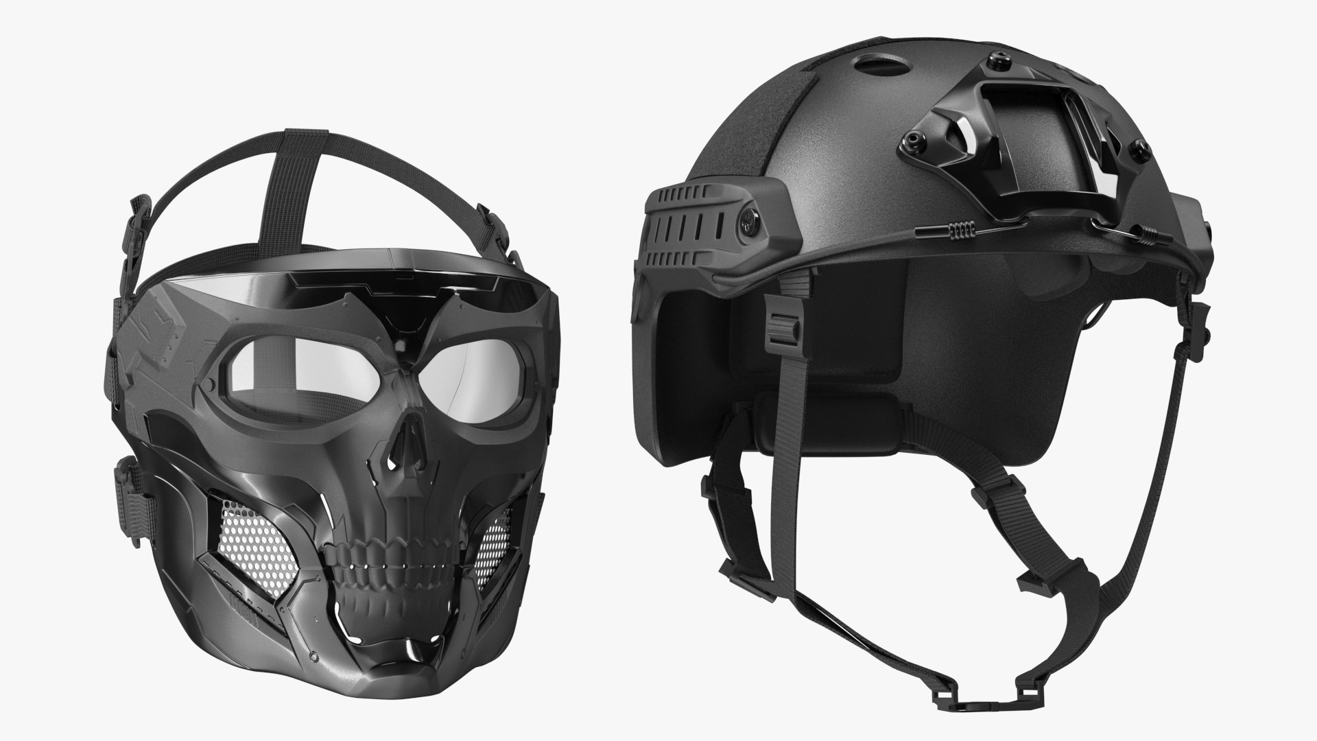 3D Black Airsoft Tactical Helmet and Mask model