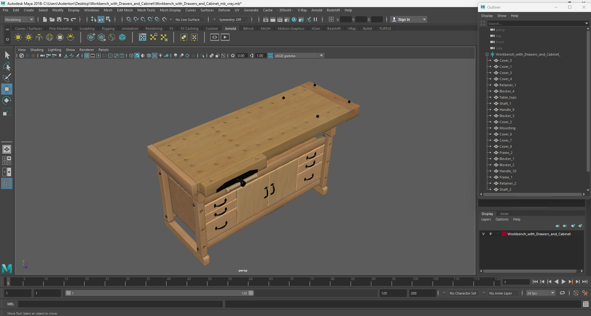 Workbench with Drawers and Cabinet 3D model