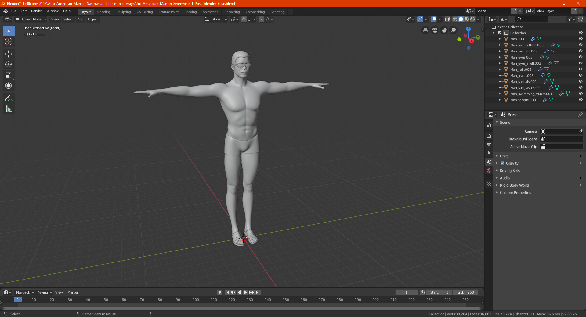 3D Afro American Man in Swimwear T Pose