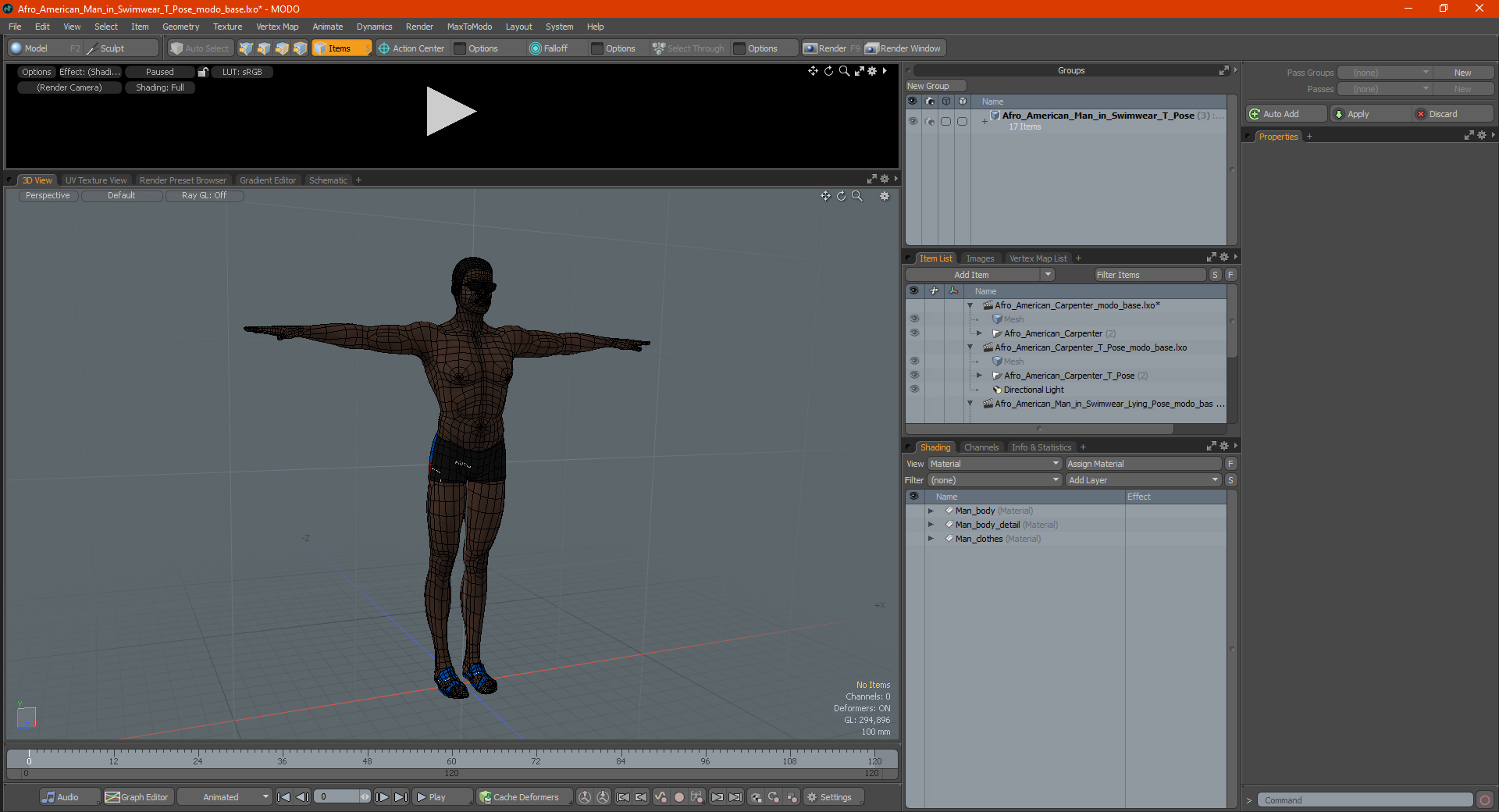 3D Afro American Man in Swimwear T Pose