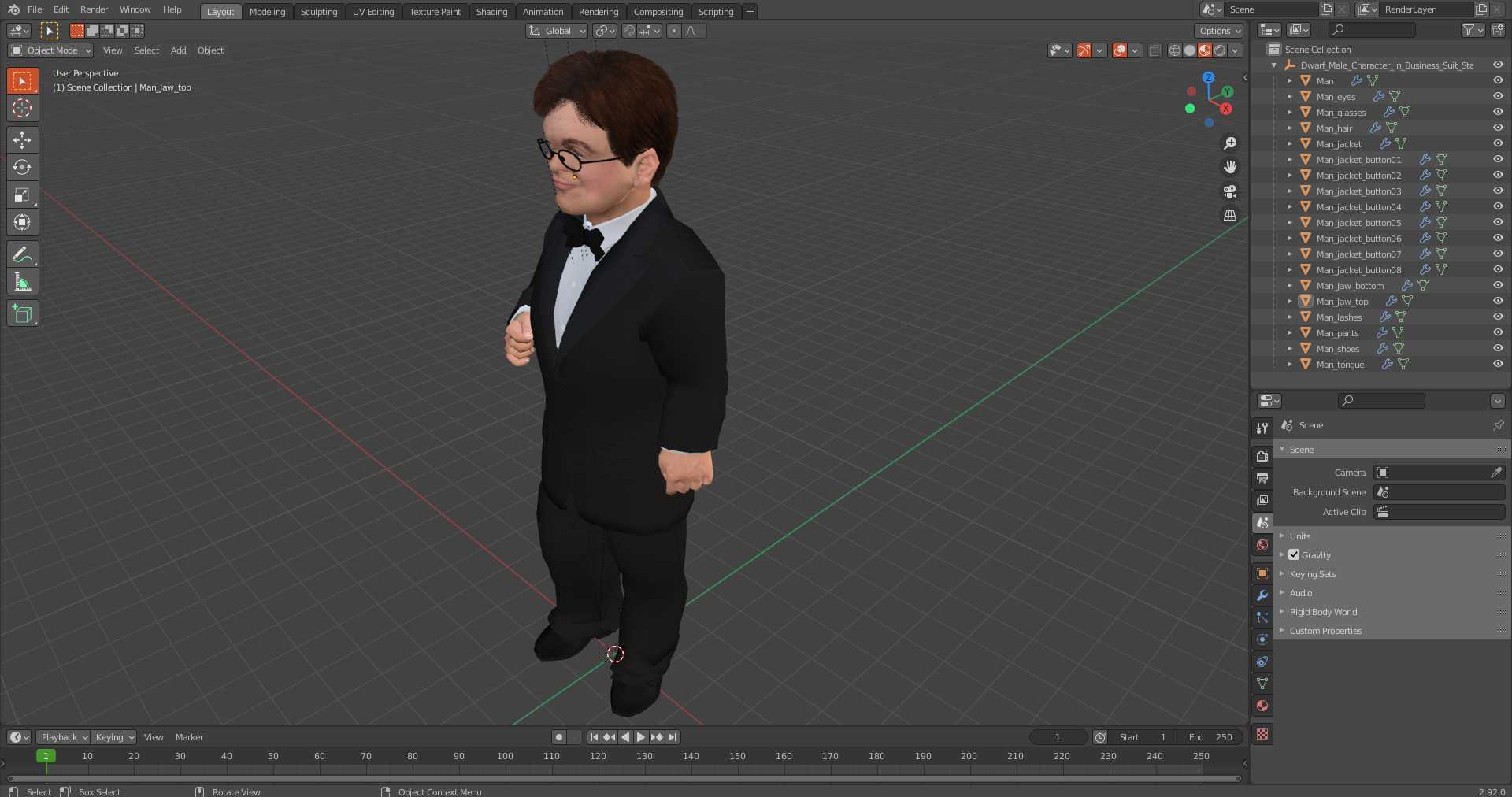 3D Dwarf Male Character in Business Suit Standing Pose