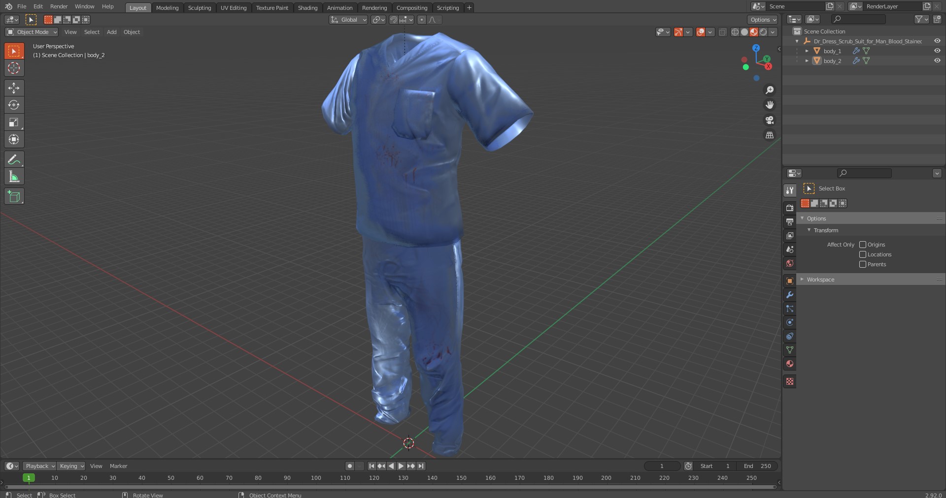 3D Dr Dress Scrub Suit for Man Blood Stained