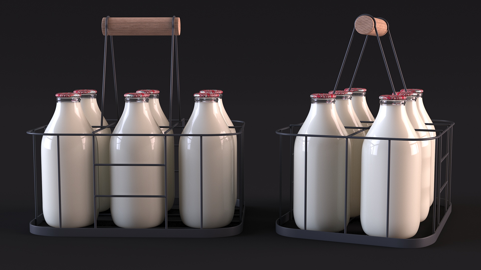 3D Semi-Skimmed Milk Bottles with Foil Top in Carrying Case