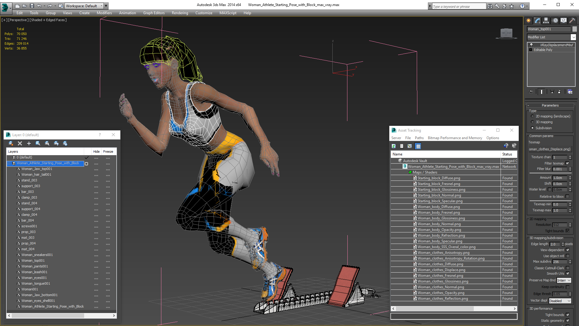 3D Woman Athlete Starting Pose with Block model