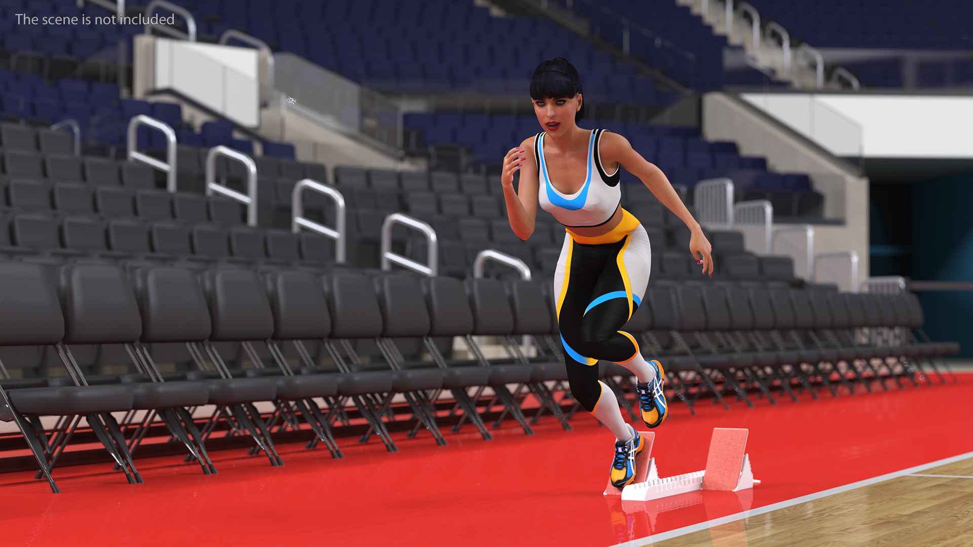 3D Woman Athlete Starting Pose with Block model