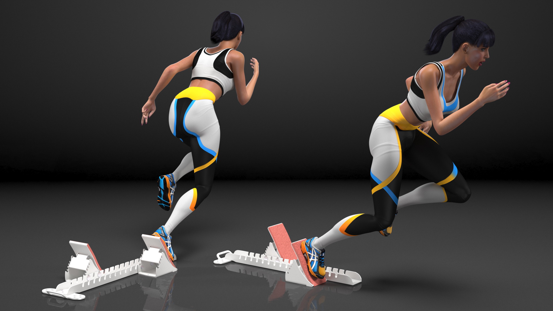 3D Woman Athlete Starting Pose with Block model