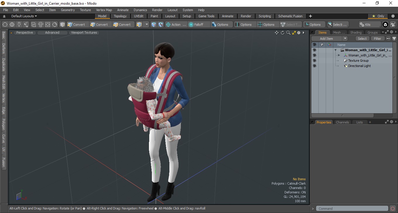 3D Woman with Little Girl in Carrier model