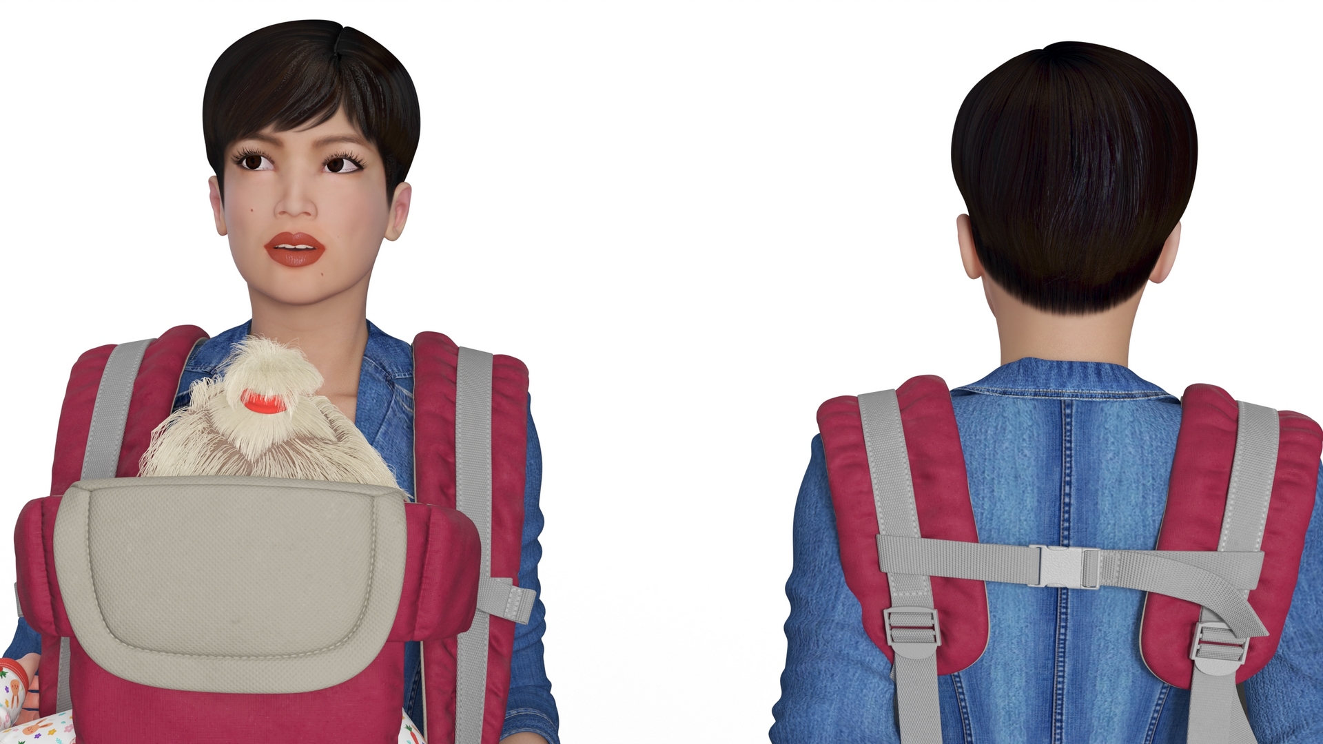 3D Woman with Little Girl in Carrier model