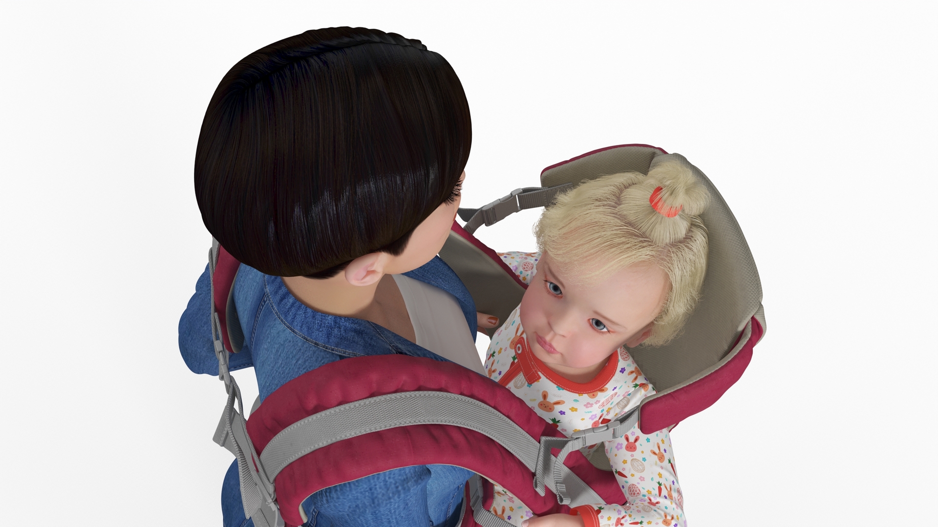 3D Woman with Little Girl in Carrier model