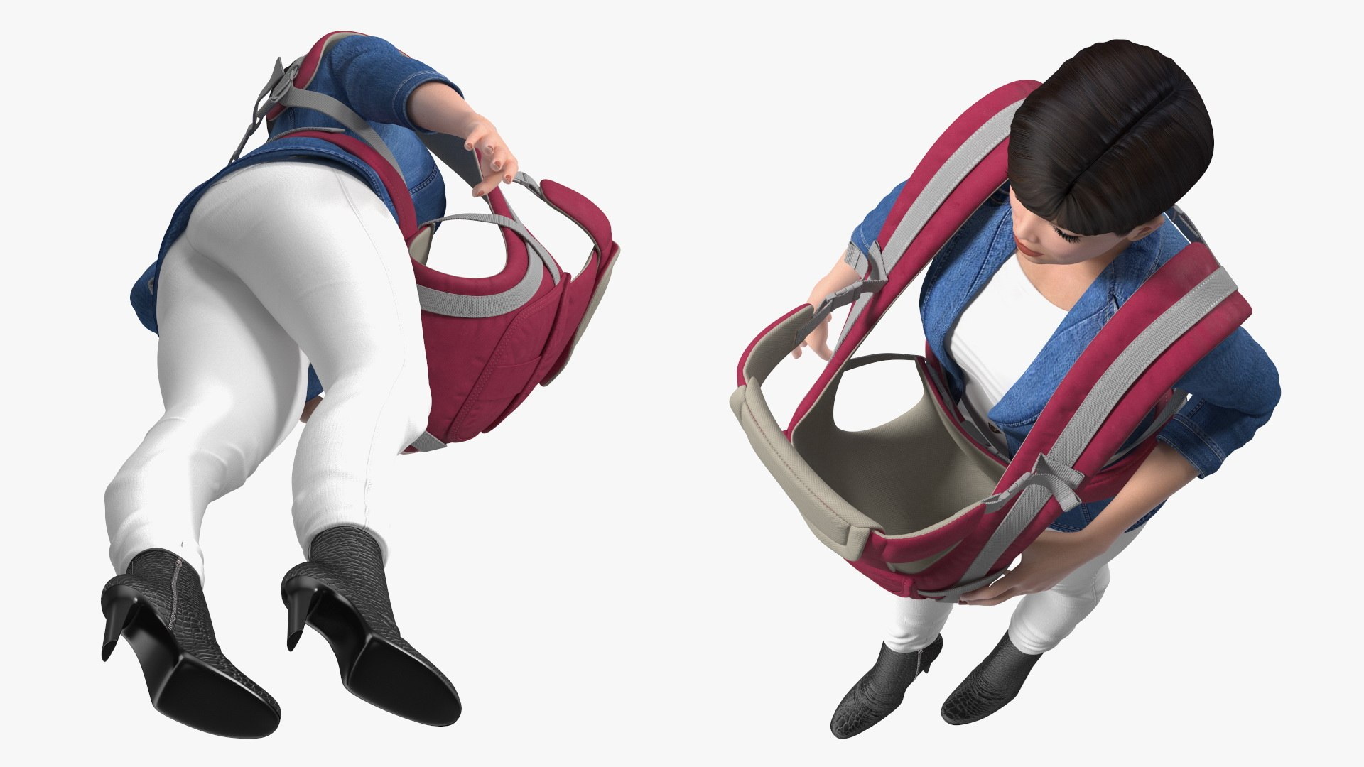 3D Woman with Little Girl in Carrier model