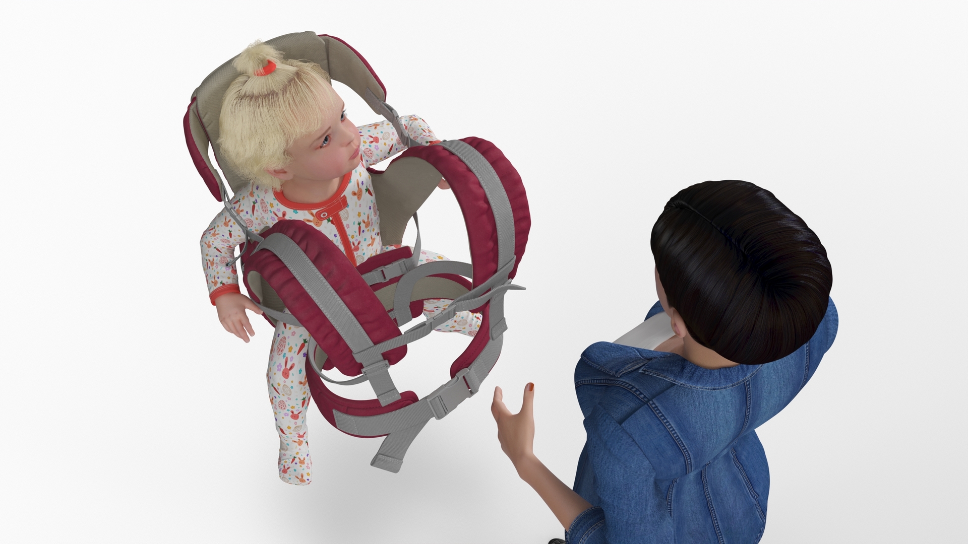 3D Woman with Little Girl in Carrier model