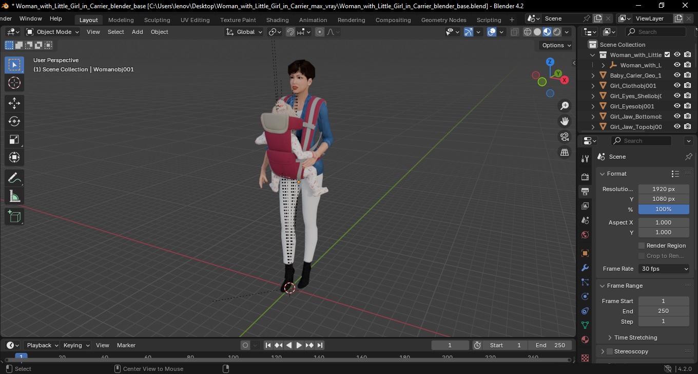 3D Woman with Little Girl in Carrier model