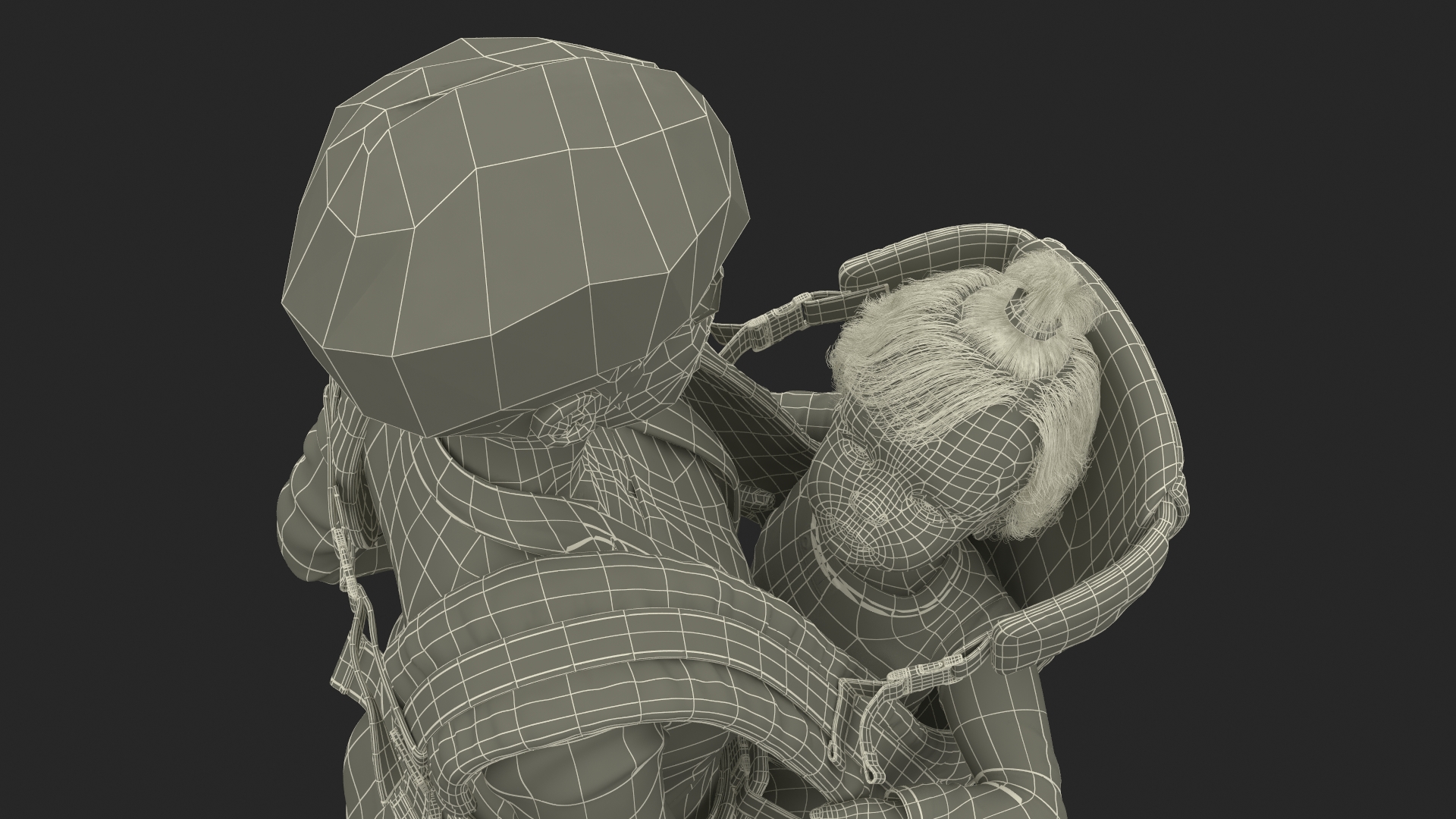 3D Woman with Little Girl in Carrier model