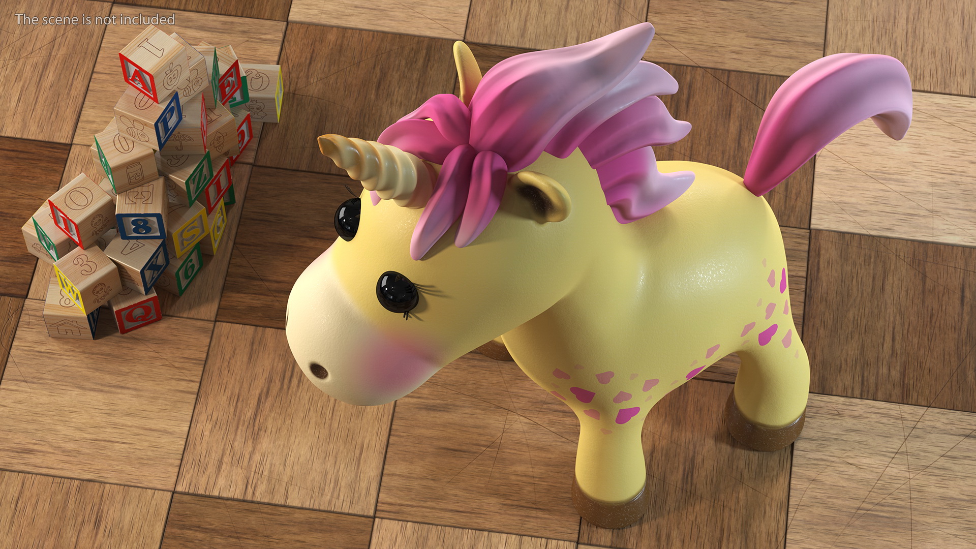 Yellow Cartoon Unicorn Rigged 3D model