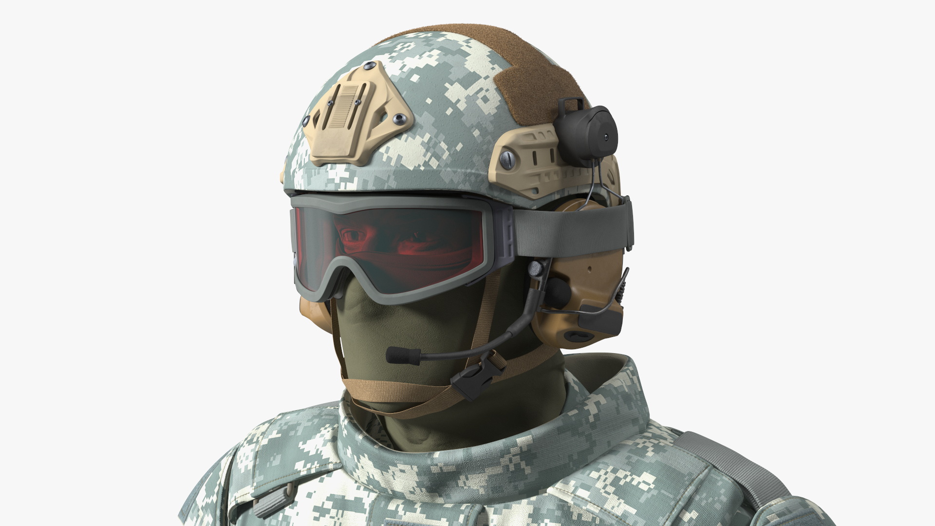 3D model Soldier in Grey Tactical Gear with Goggles Standing Fur