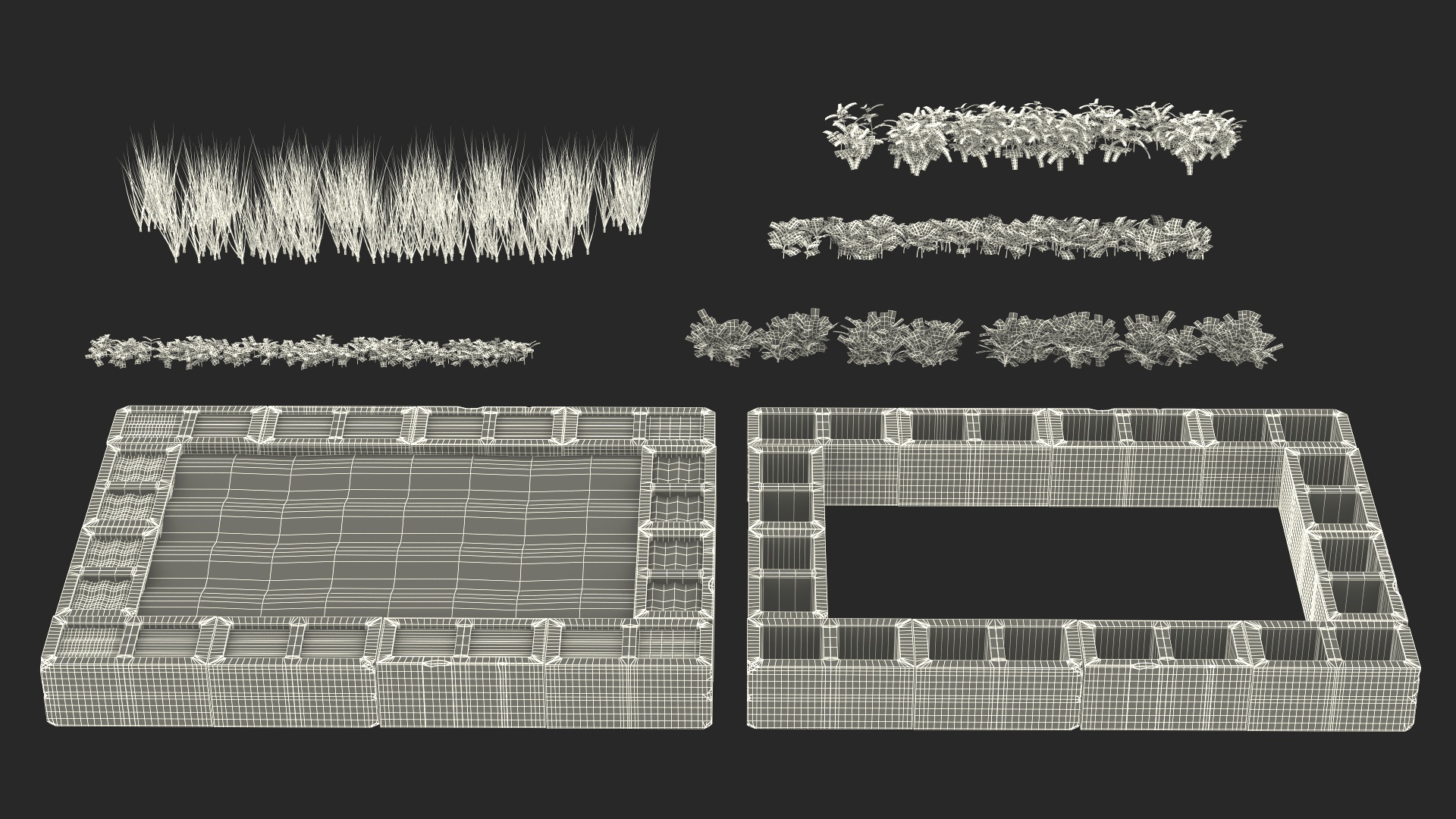 Raised Garden Bed with Various Plants 3D