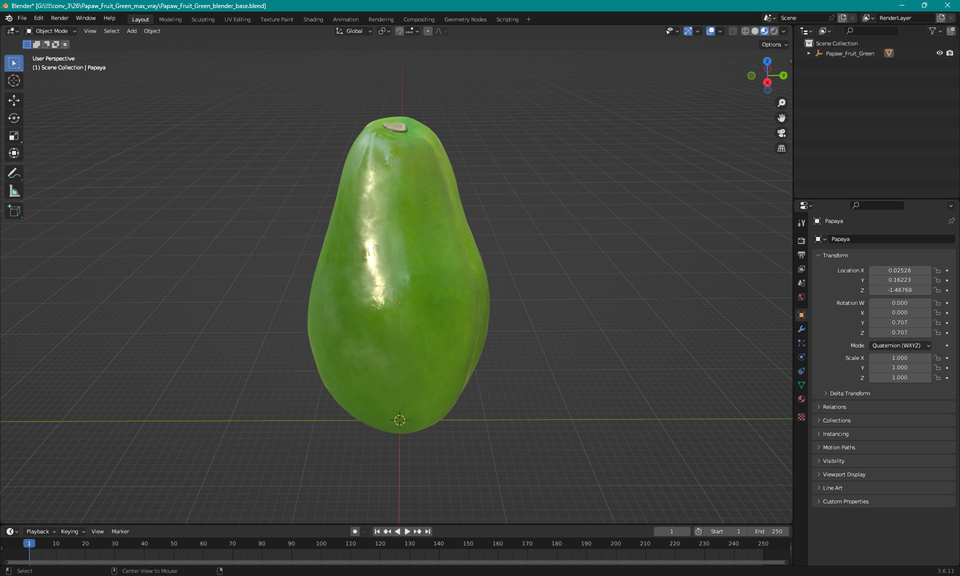 Papaw Fruit Green 3D