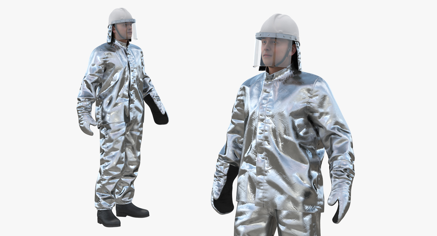 3D Firefighter Wearing Aluminum Fire Resistant Suit model