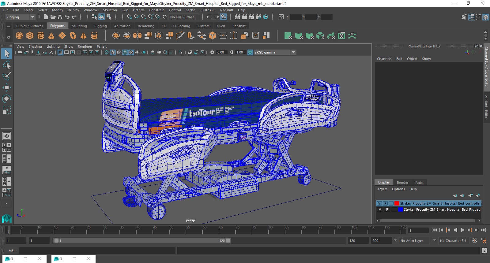 Stryker Procuity ZM Smart Hospital Bed Rigged for Maya 3D model