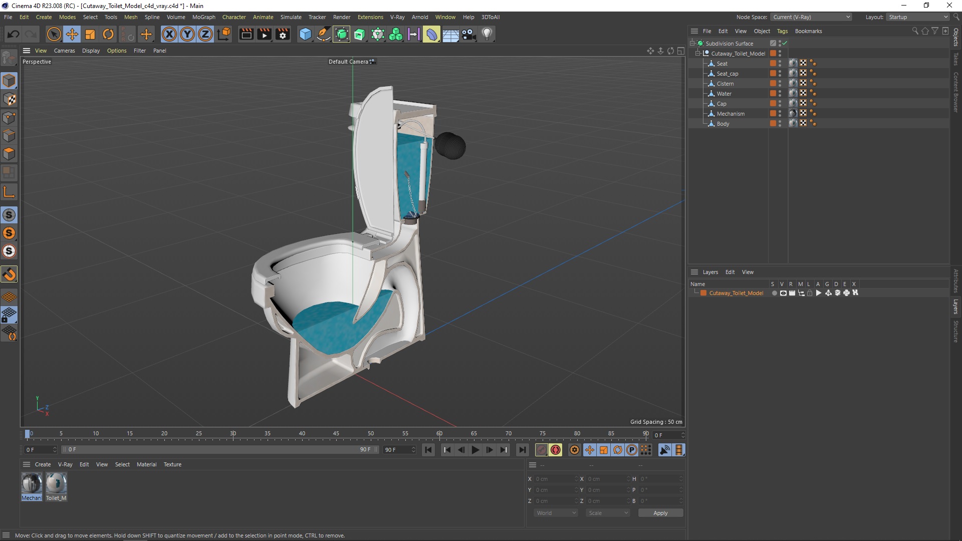 3D model Cutaway Toilet Model