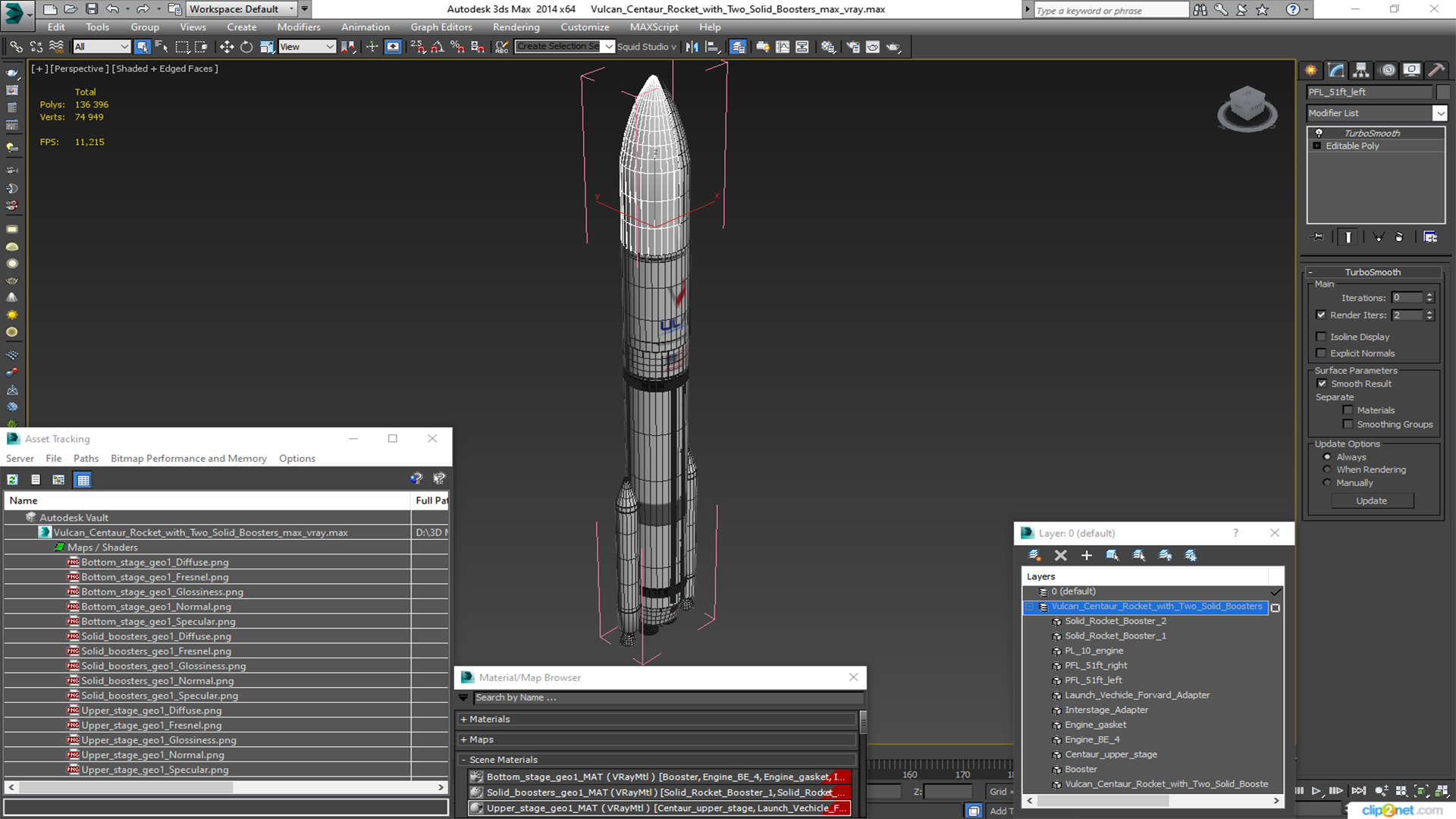 3D model Vulcan Centaur Rocket with Two Solid Boosters