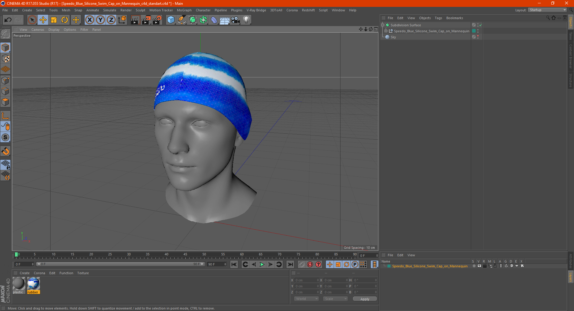 Speedo Blue Silicone Swim Cap on Mannequin 3D