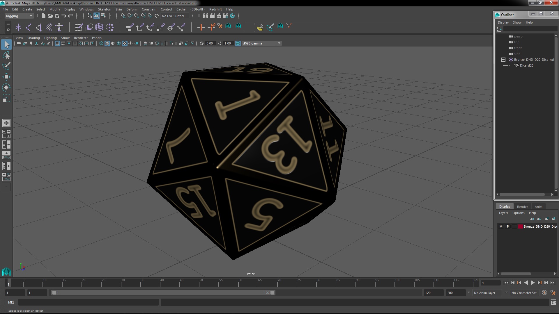 Bronze DND D20 Dice 3D model