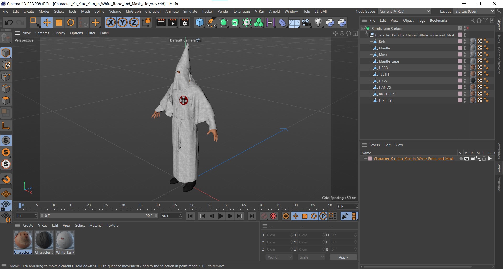 3D model Character Ku Klux Klan in White Robe and Mask