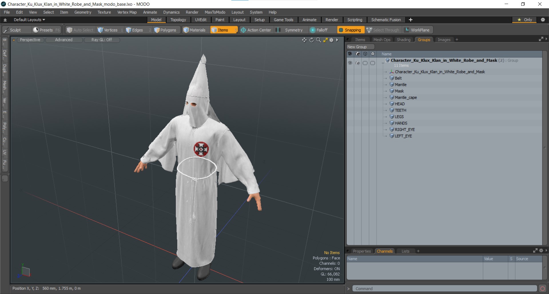 3D model Character Ku Klux Klan in White Robe and Mask