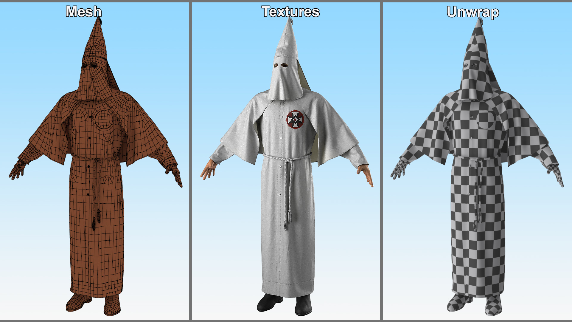 3D model Character Ku Klux Klan in White Robe and Mask