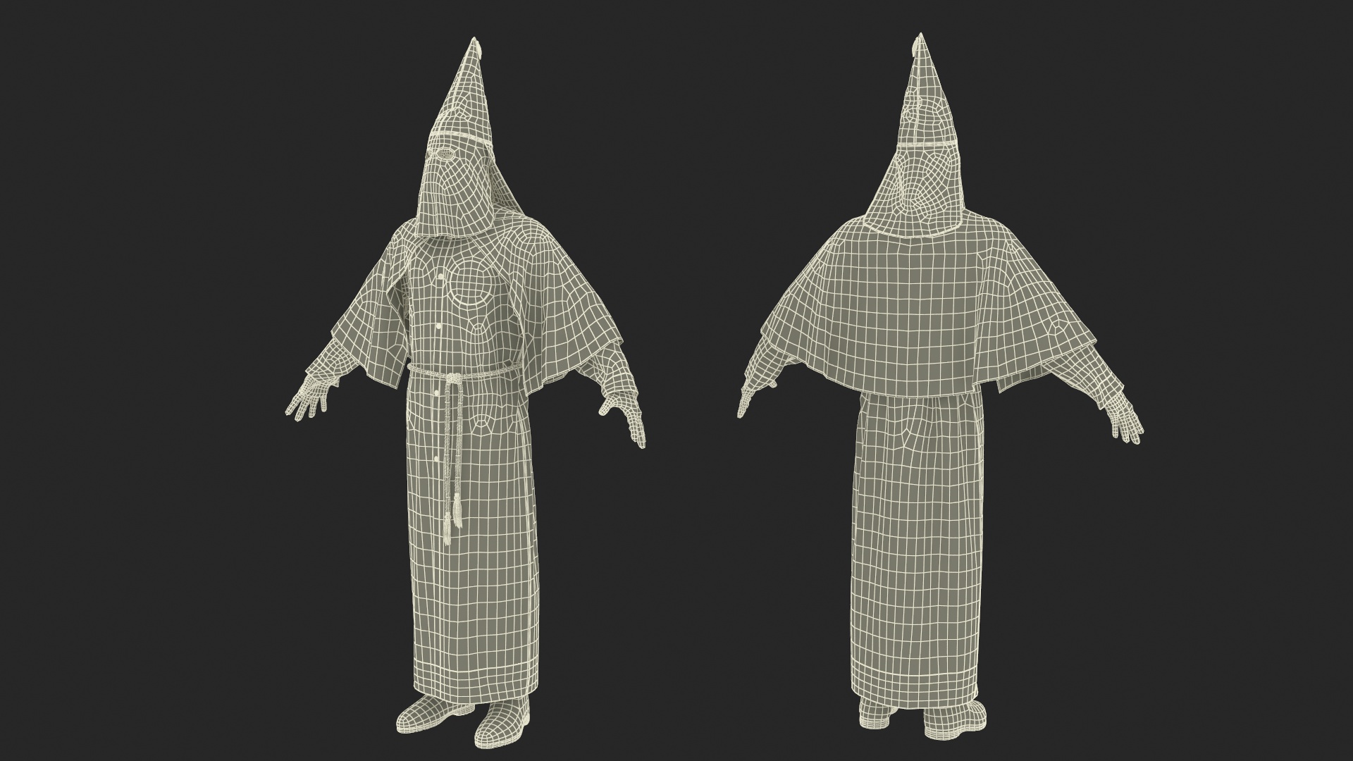 3D model Character Ku Klux Klan in White Robe and Mask