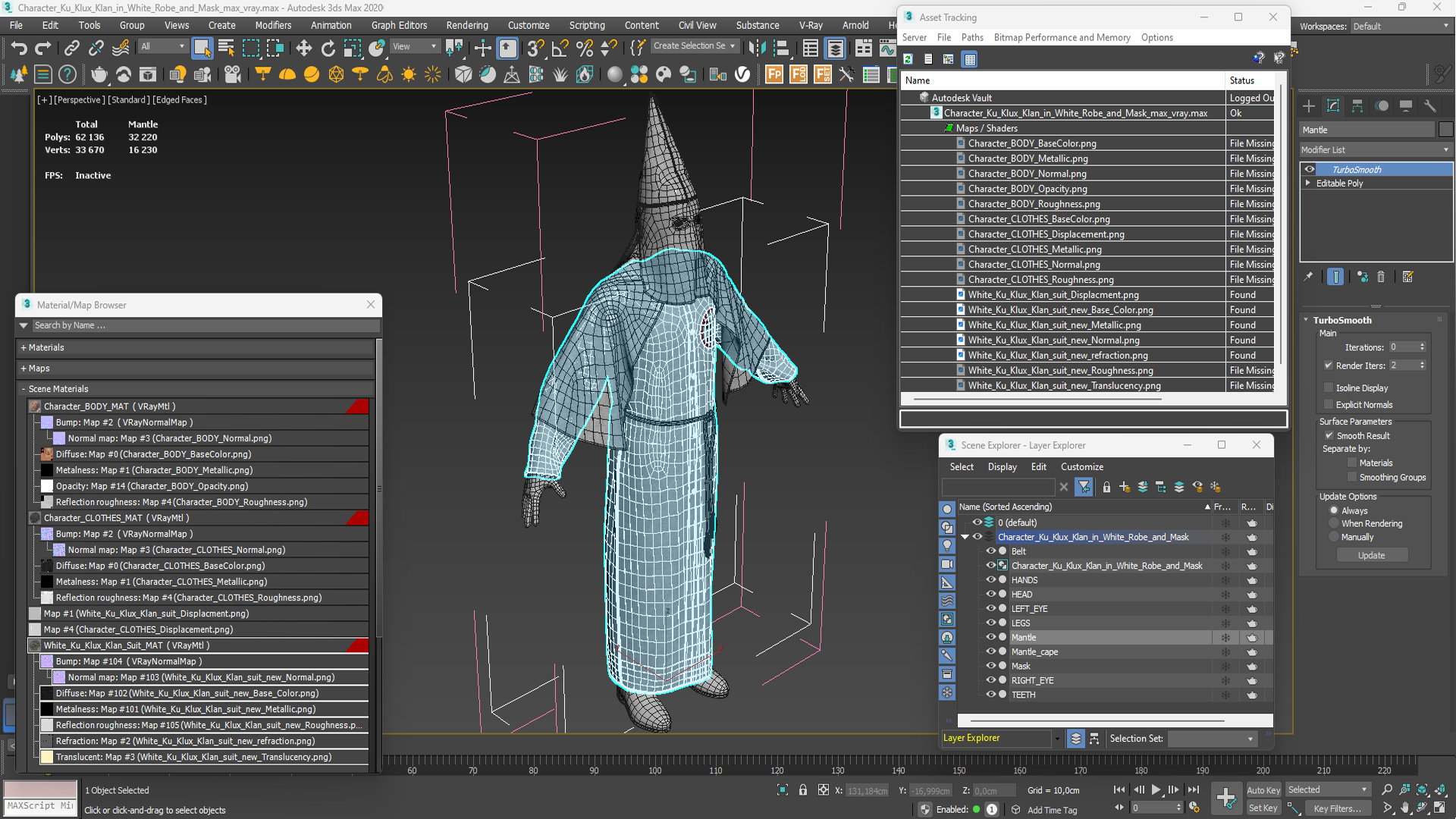 3D model Character Ku Klux Klan in White Robe and Mask