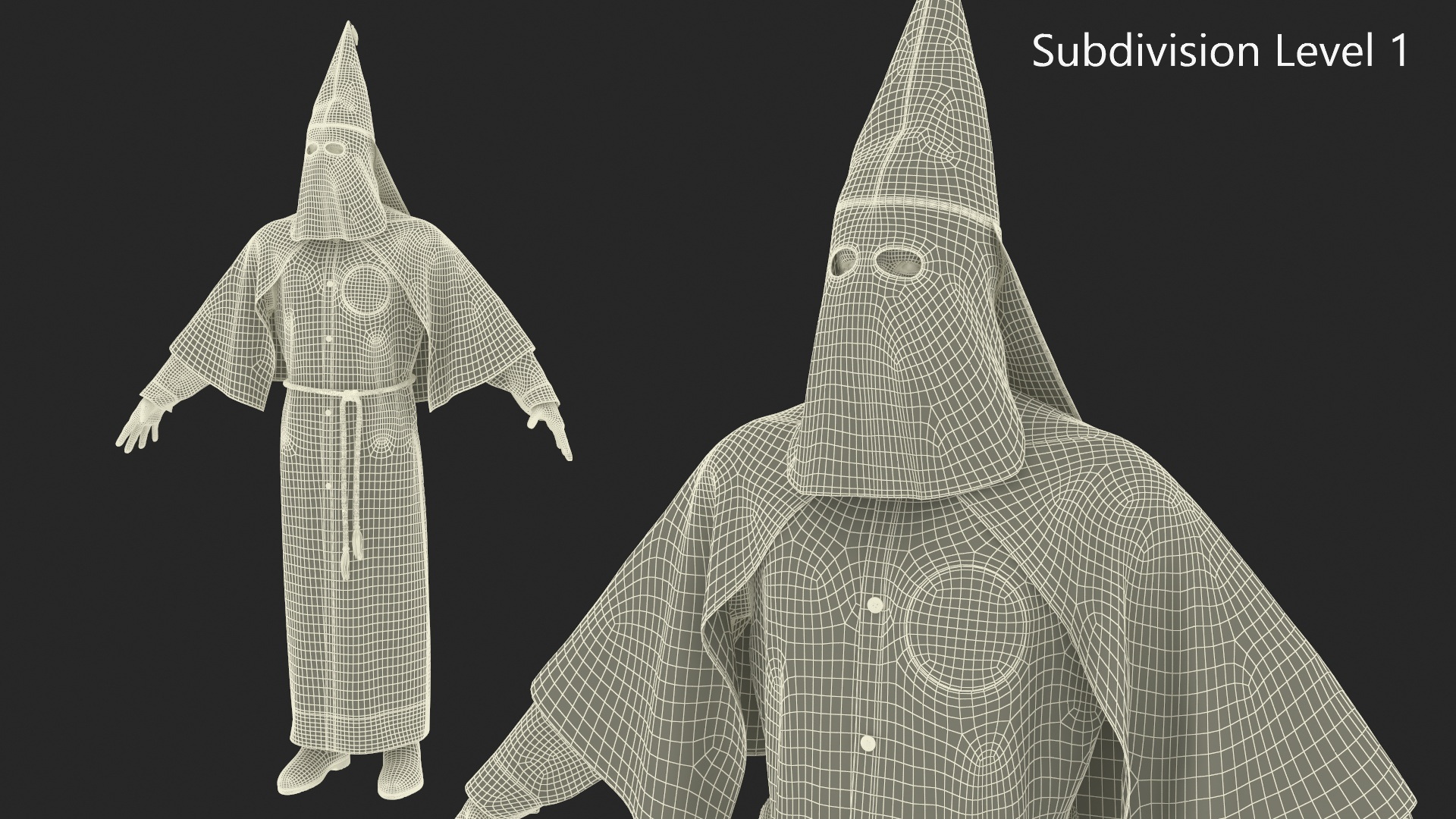 3D model Character Ku Klux Klan in White Robe and Mask