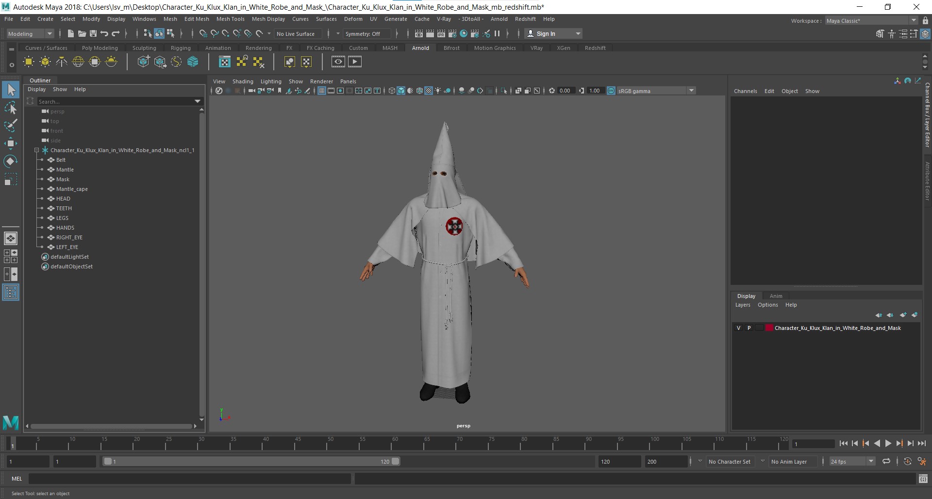 3D model Character Ku Klux Klan in White Robe and Mask