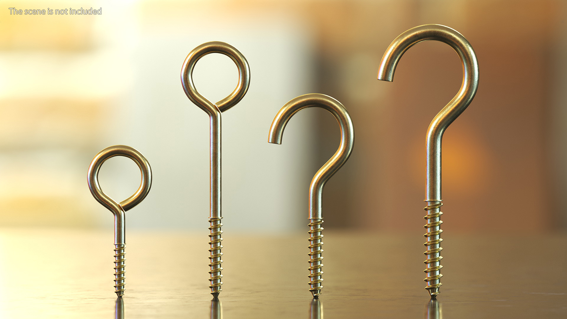 Eye Screw Hooks Set Gold 3D model