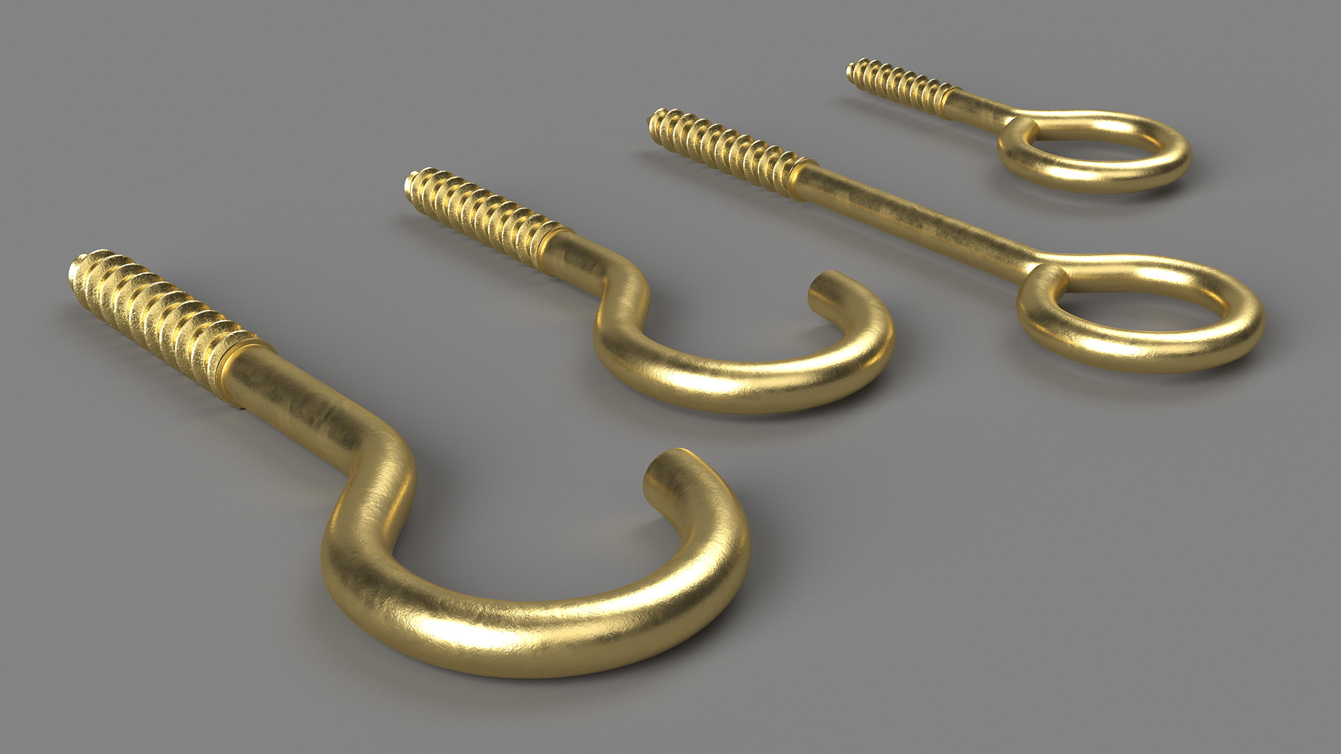 Eye Screw Hooks Set Gold 3D model