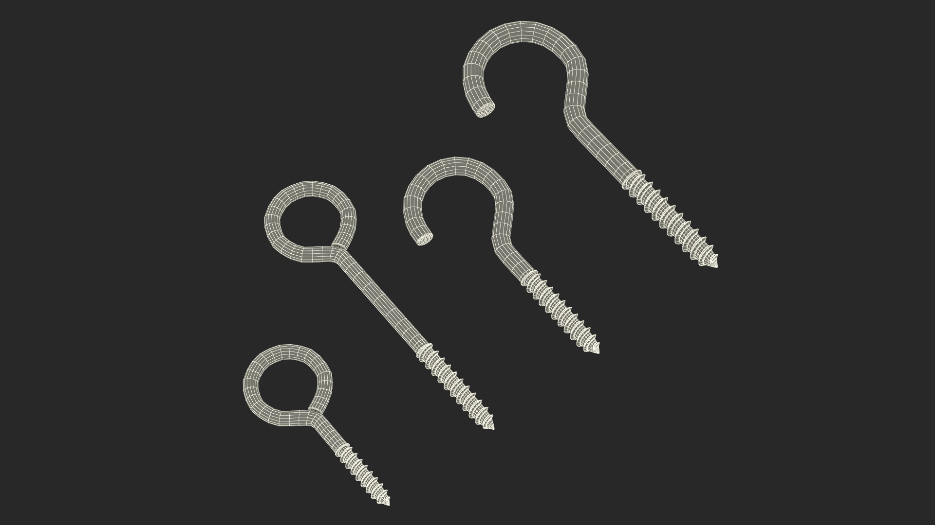 Eye Screw Hooks Set Gold 3D model