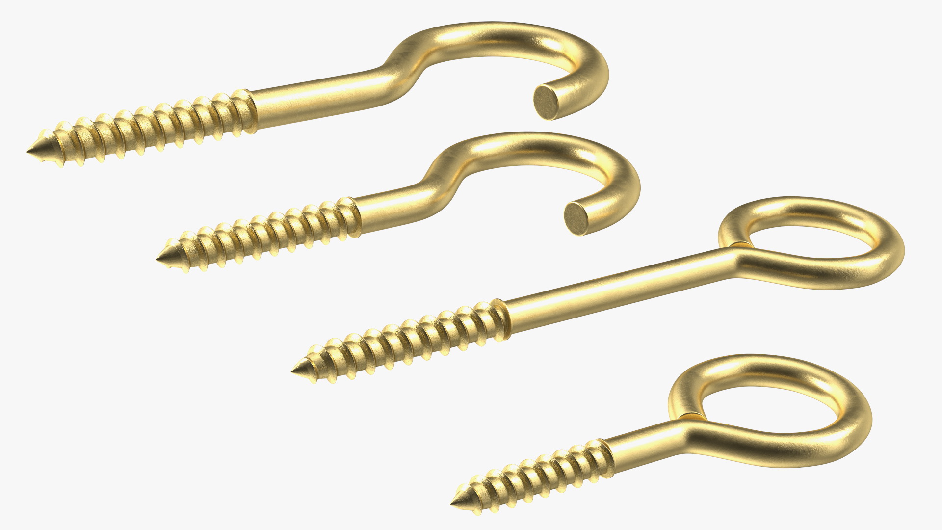 Eye Screw Hooks Set Gold 3D model